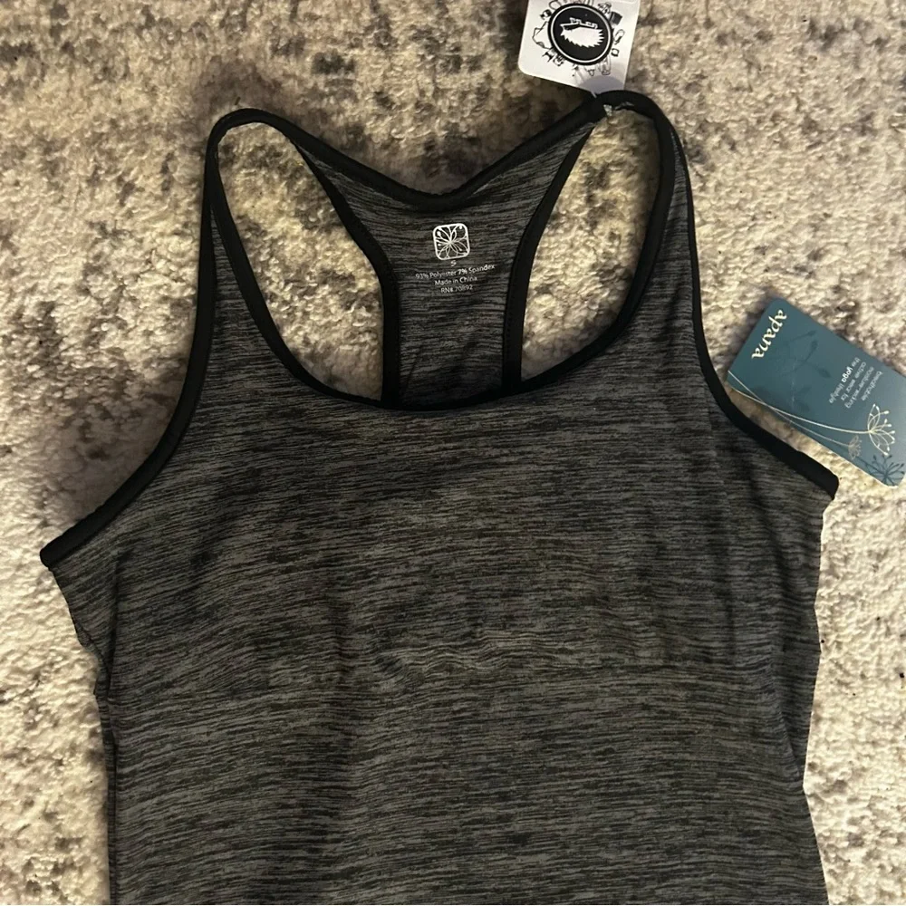 NWT Apana Charcoal Gray Heather Asymmetrical Yoga Dress W/builtin Bra Sz Small - Picture 3 of 9